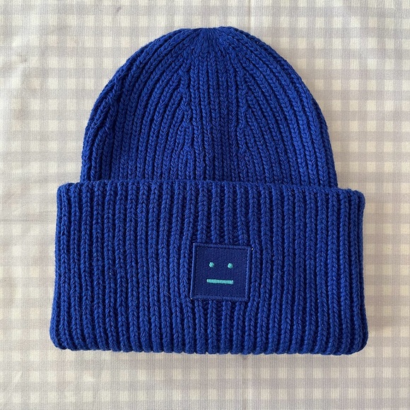 Acne Studios Smiley Knitted Wool Knitted Hat Blue - Picture 1 of 6